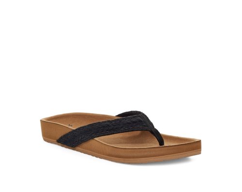 Sanuk Womens She Loungy Hemp Black Sandals | ANKWZL962